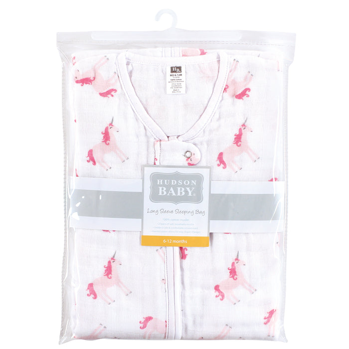 Hudson Baby Long Sleeve Muslin Wearable Blanket, Pink Unicorn