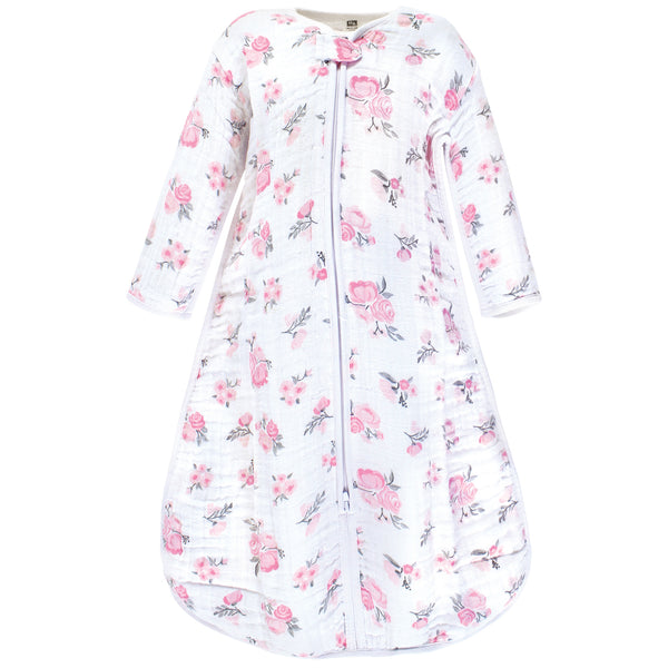 Hudson Baby Long Sleeve Muslin Wearable Blanket, Pink Floral