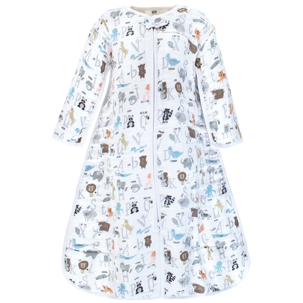 Hudson Baby Long Sleeve Muslin Wearable Blanket, Alphabet Animals