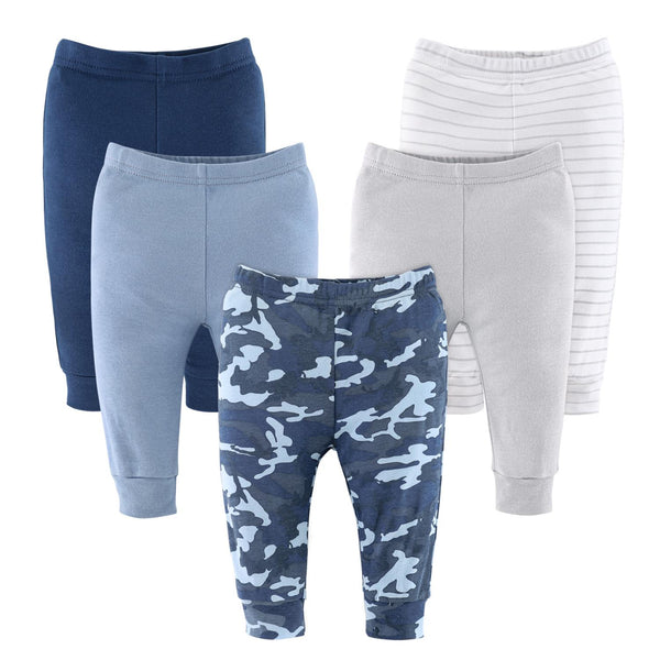 The Peanutshell Blue Camo Baby Pants for Boys 5inPack