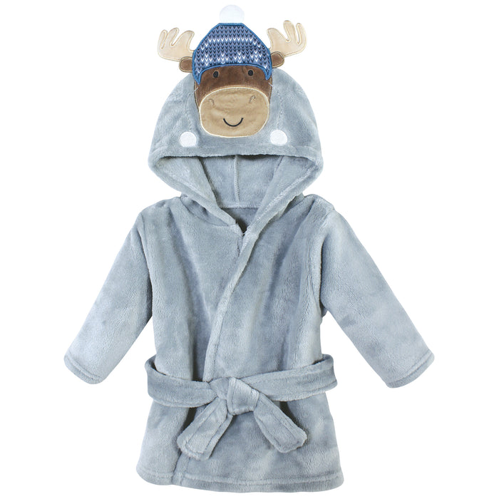 Hudson Baby Infant Boy Plush Animal Bathrobe, Winter Moose, 0-9 Months