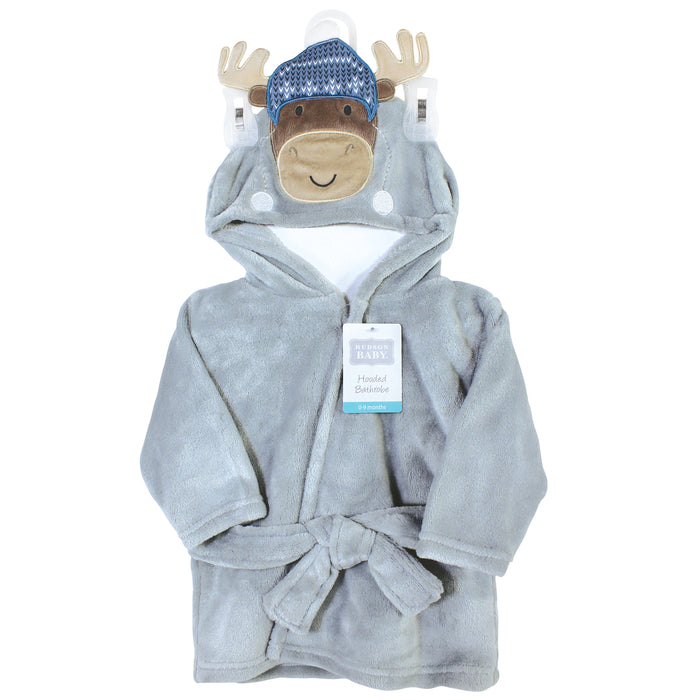 Hudson Baby Infant Boy Plush Animal Bathrobe, Winter Moose, 0-9 Months