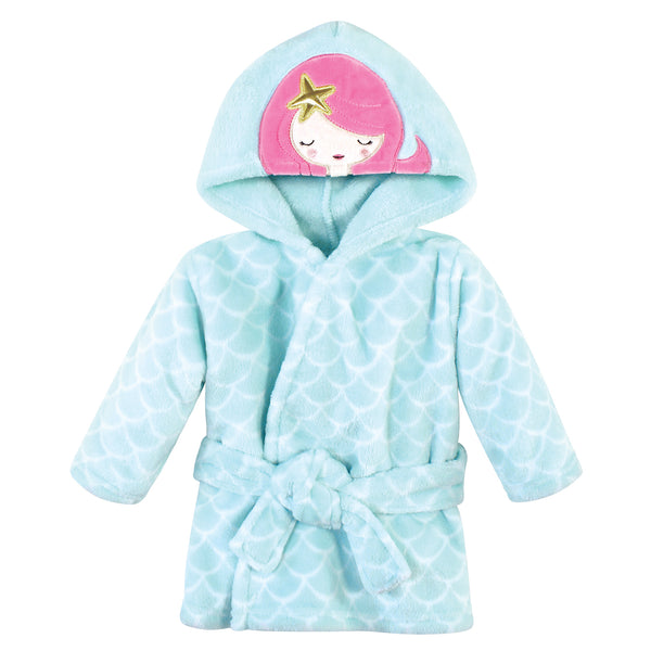 Hudson Baby Infant Girl Plush Animal Face Bathrobe, Mermaid, 0-9 Months