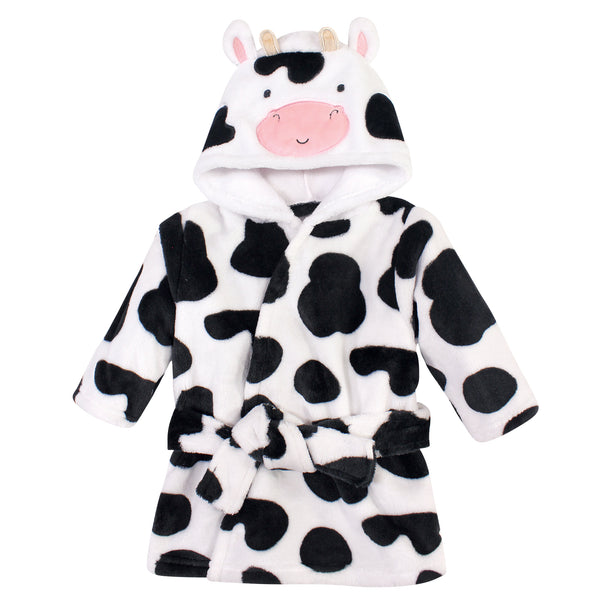 Hudson Baby Infant Gender Neutral Plush Animal Face Bathrobe, Cow, 0-9 Months