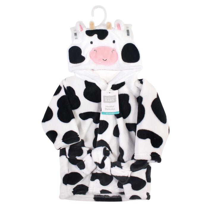 Hudson Baby Infant Gender Neutral Plush Animal Face Bathrobe, Cow, 0-9 Months
