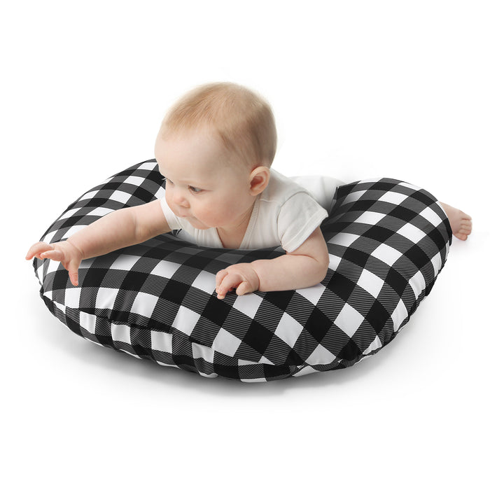 The Peanutshell Black and White Buffalo Plaid Nursing Pillow