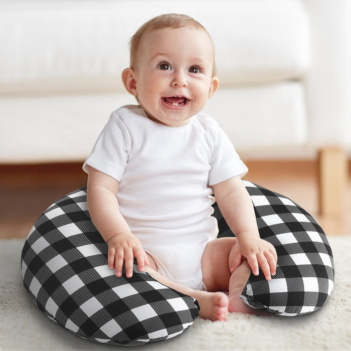 The Peanutshell Black and White Buffalo Plaid Nursing Pillow