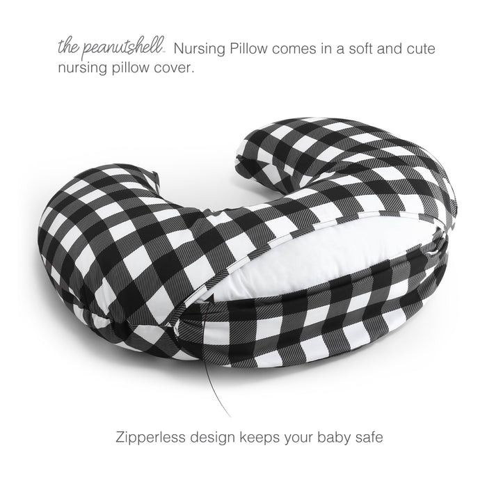 The Peanutshell Black and White Buffalo Plaid Nursing Pillow