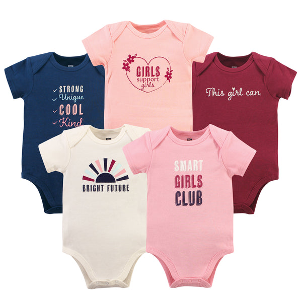 Hudson Baby Infant Girl Cotton Bodysuits, Girls Club, 5-Pack