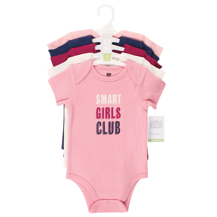 Hudson Baby Infant Girl Cotton Bodysuits, Girls Club, 5-Pack