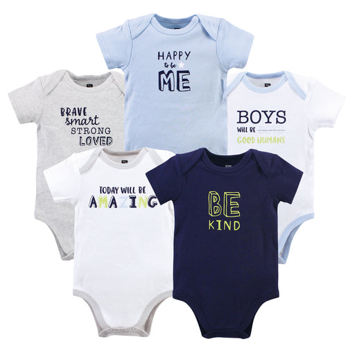 Hudson Baby Infant Boy 5-Pack Cotton Bodysuits, Be Kind Boy