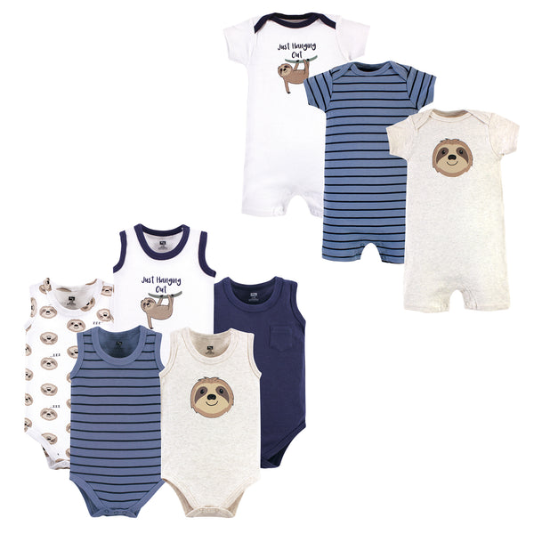 Hudson Baby Infant Boy Cotton Bodysuits and Rompers, 8-Piece, Sloth