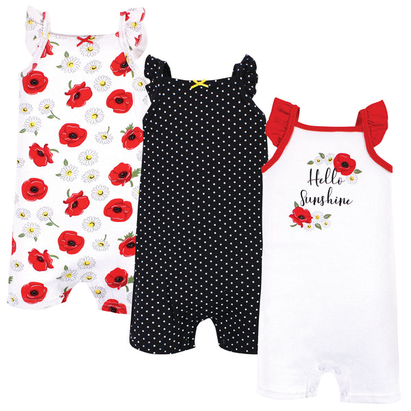 Hudson Baby Infant Girl Cotton Rompers, Poppy Daisy