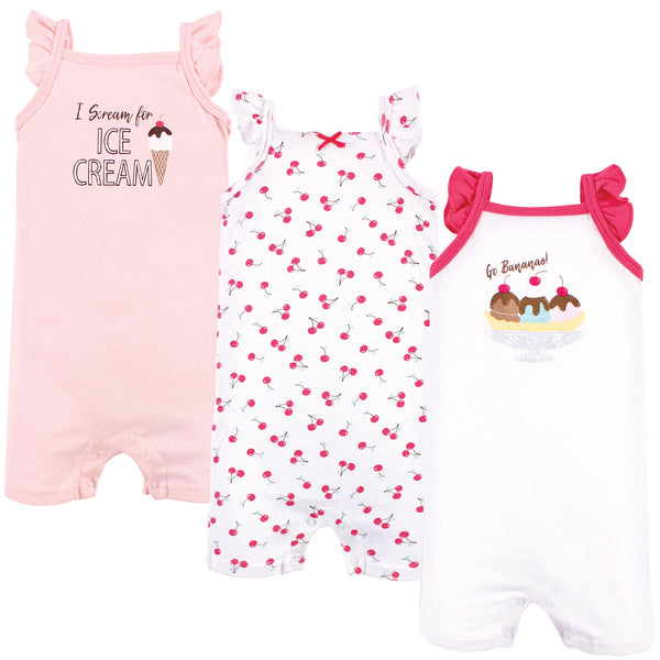 Hudson Baby Infant Girl Cotton Rompers, Banana Split