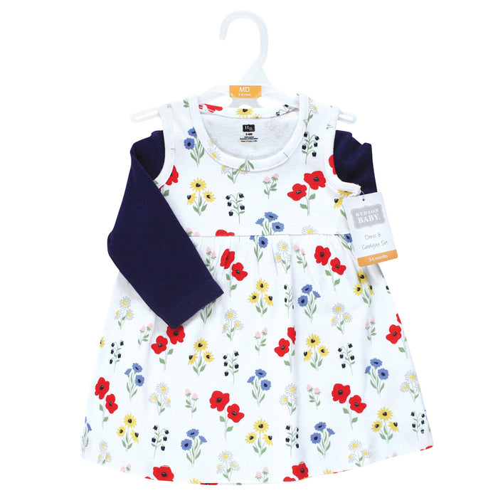 Hudson Baby Cotton Dress and Cardigan Set, Wildflower