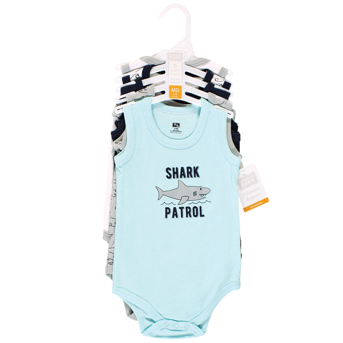 Hudson Baby Infant Boy Cotton Sleeveless Bodysuits, Shark Patrol