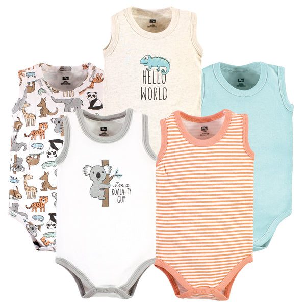 Hudson Baby Infant Boy Cotton Sleeveless Bodysuits, Zoo Animals