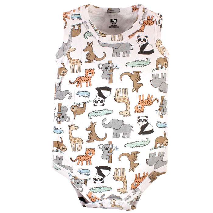 Hudson Baby Infant Boy Cotton Sleeveless Bodysuits, Zoo Animals