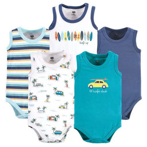 Hudson Baby Infant Boy Cotton Sleeveless Bodysuits, Surfer Dude