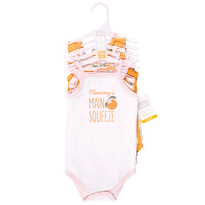 Hudson Baby Infant Girl Cotton Bodysuits, Citrus Orange, 5-Pack