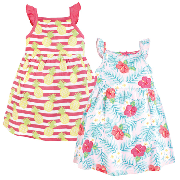 Hudson Baby Infant and Toddler Girl Cotton Dresses, Tropical Floral