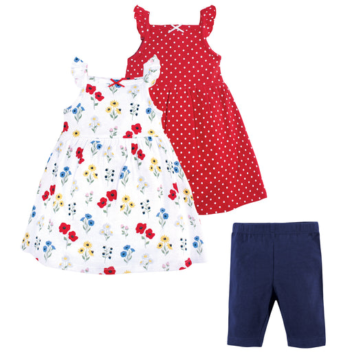 Hudson Baby Infant and Toddler Girl Cotton Dresses and Leggings 3Piece Set, Wildflower