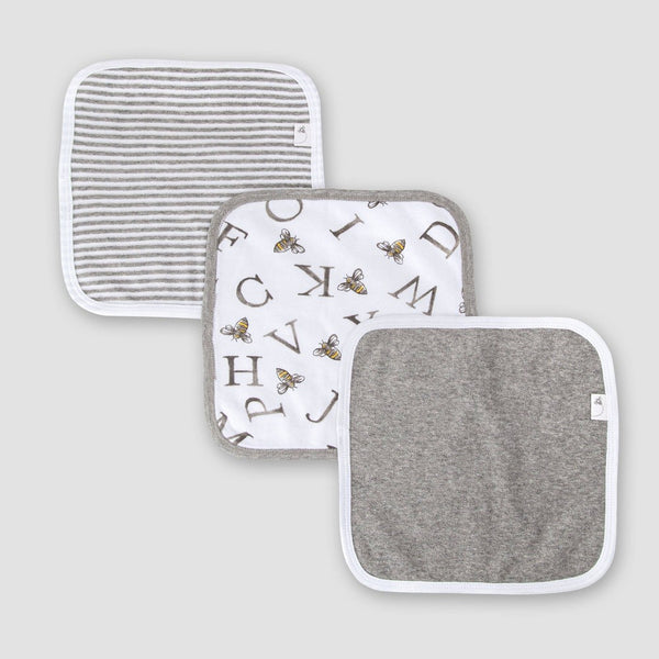 Burt's Bees Baby Set of 3 A-Bee-C Washcloths - Gray