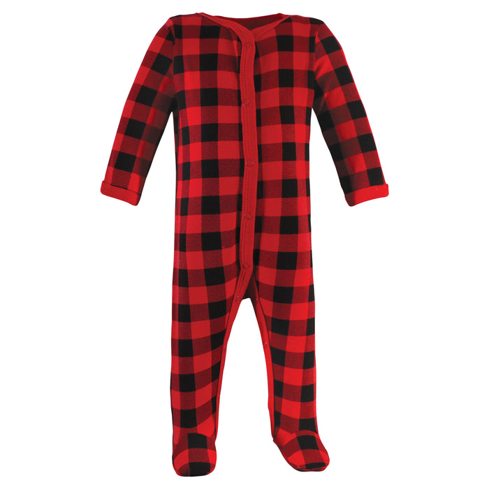 Hudson Baby Infant Boy Cotton Snap Sleep and Play 2 Pack, Plaid Moose