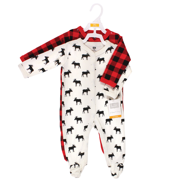 Hudson Baby Infant Boy Cotton Snap Sleep and Play 2 Pack, Plaid Moose