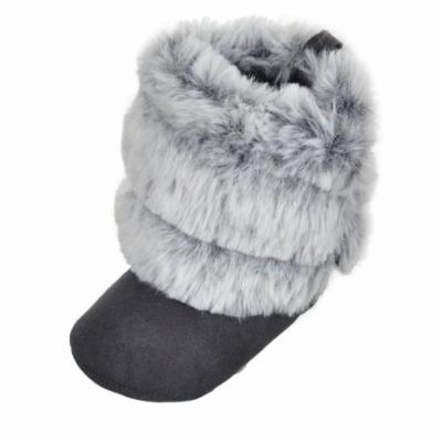 Stepping Stones First Steps Faux Fur Boots in Black/Gray Ombre