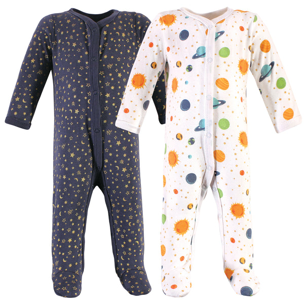 Hudson Baby Infant Boy Cotton Snap Sleep and Play 2 Pack, Space