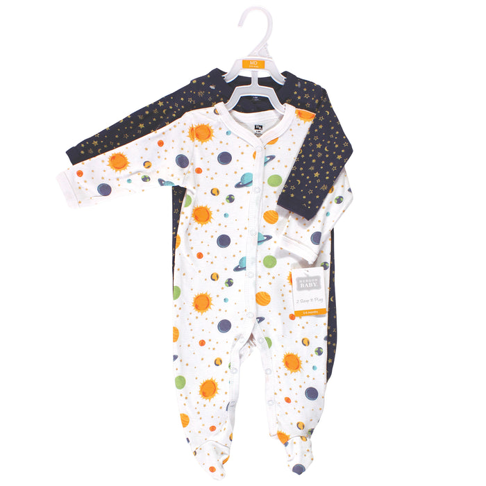 Hudson Baby Infant Boy Cotton Snap Sleep and Play 2 Pack, Space