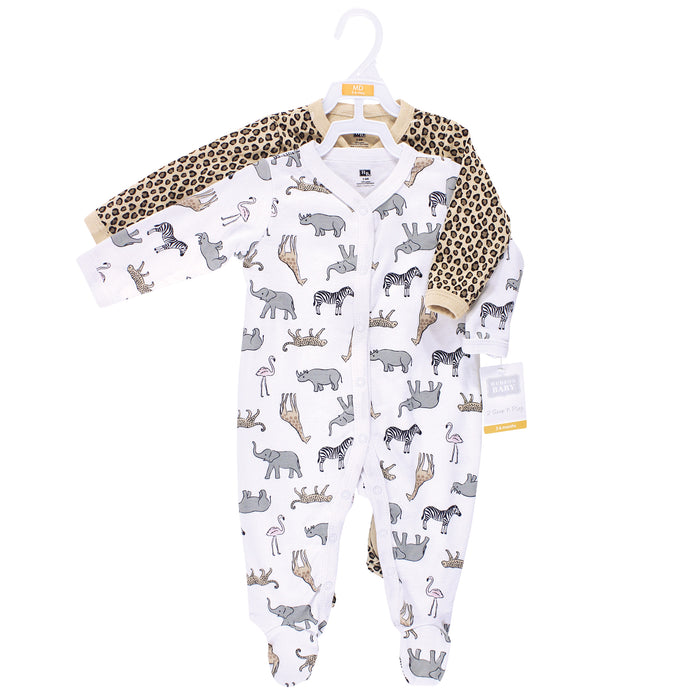 Hudson Baby Infant Girl Cotton Snap Sleep and Play 2 Pack, Modern Pink Safari