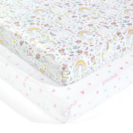 LushDecor Unicorn Heart Rainbow Soft & Plush Fitted Crib Sheet 2 Pack Set
