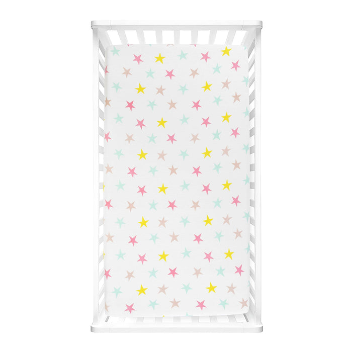 LushDecor Unicorn Heart Rainbow Star Organic Cotton Fitted Crib Sheet 2 Pack Set