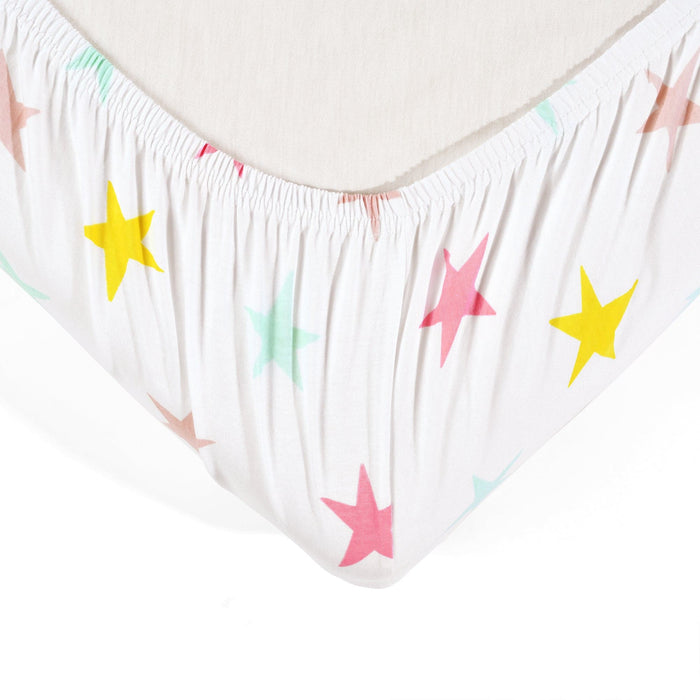LushDecor Unicorn Heart Rainbow Star Organic Cotton Fitted Crib Sheet 2 Pack Set