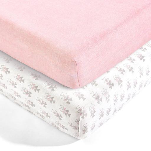 LushDecor Pixie Fox Geo Organic Cotton Fitted Crib Sheet 2 Pack Set