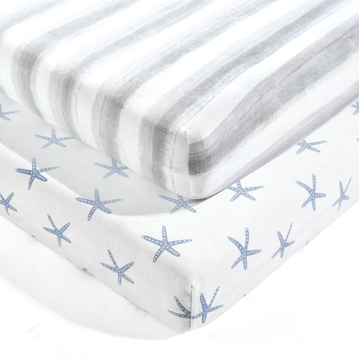 LushDecor Seaside Starfish Organic Cotton Fitted Crib Sheet 2 Pack Set