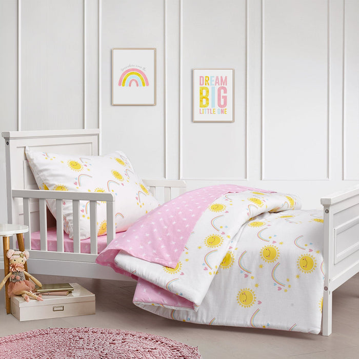 LushDecor Rainbows and Sunshine Cotton Toddler Comforter 4 Piece Set