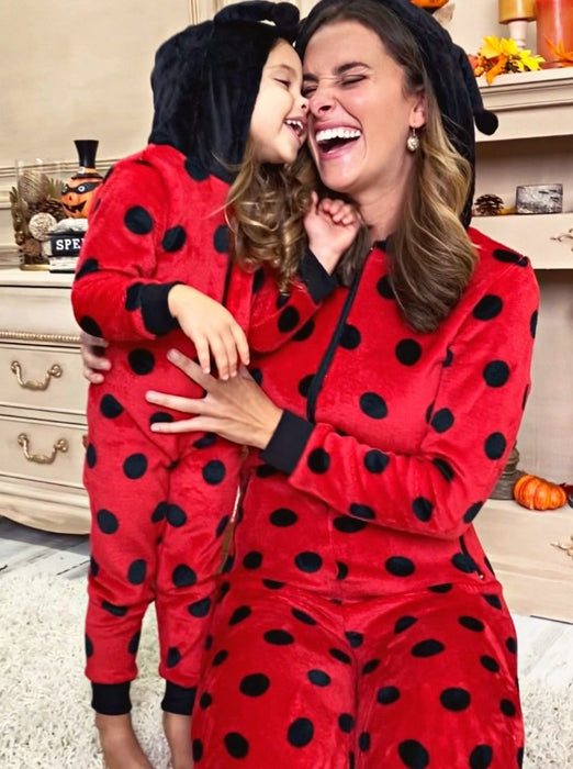 Mia Belle Girls Mommy and Me Ladybug Hoodie Onesie Pajamas