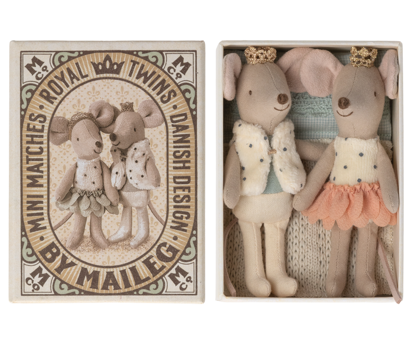 Maileg Royal Twins in Box, Little Brother & Sister in Matchbox - Rose