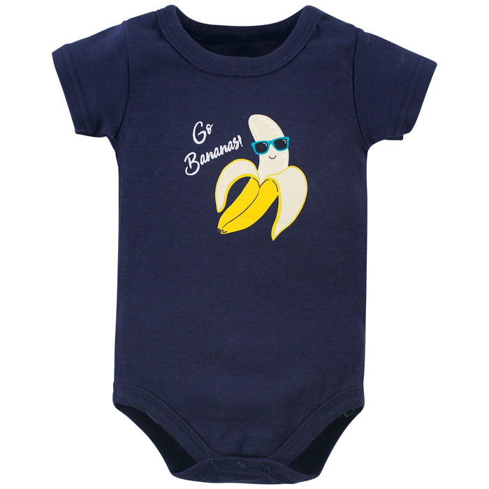 Hudson Baby Infant Boy Cotton Bodysuit, Shorts and Shoe 3 Piece Set, Go Bananas