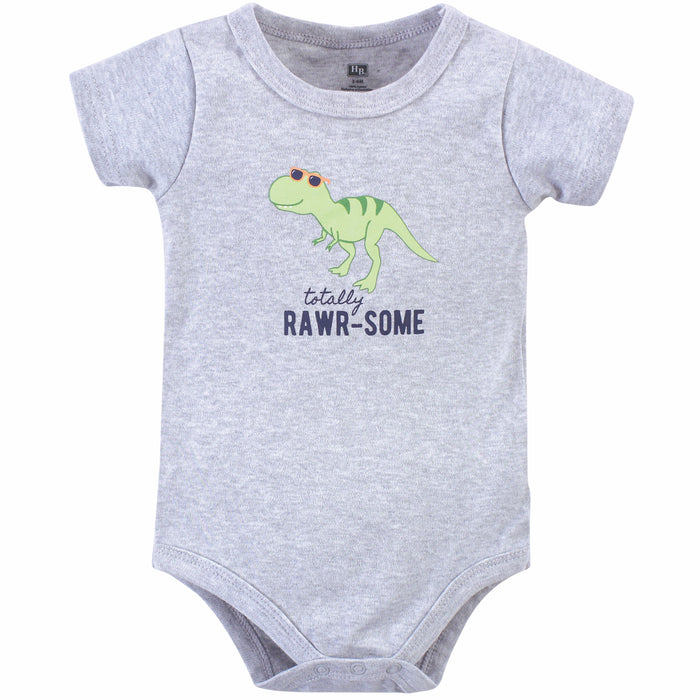 Hudson Baby Infant Boy Cotton Bodysuit, Shorts and Shoe 3 Piece Set, Rawr-Some Dino