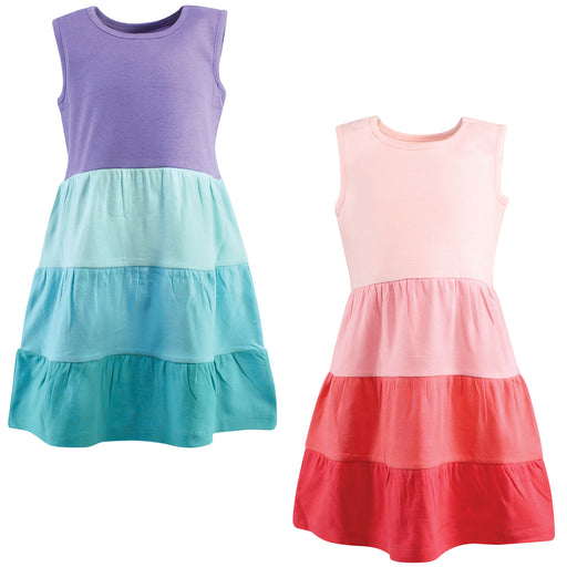 Hudson Baby Girl Cotton Dresses, Ombre Coral Teal