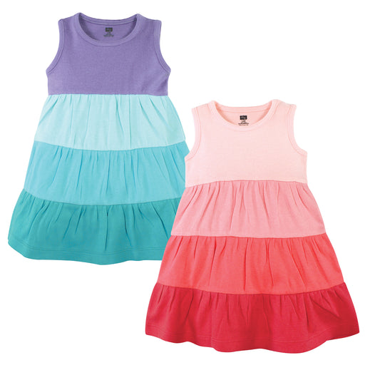 Hudson Baby Girl Cotton Dresses, Ombre Coral Teal