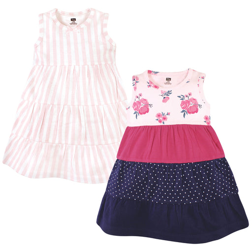 Hudson Baby Girls Cotton Dresses, Pink Navy Floral