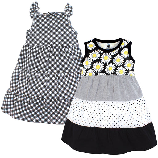 Hudson Baby Girl Cotton Dresses, Black Daisy 2-Pack