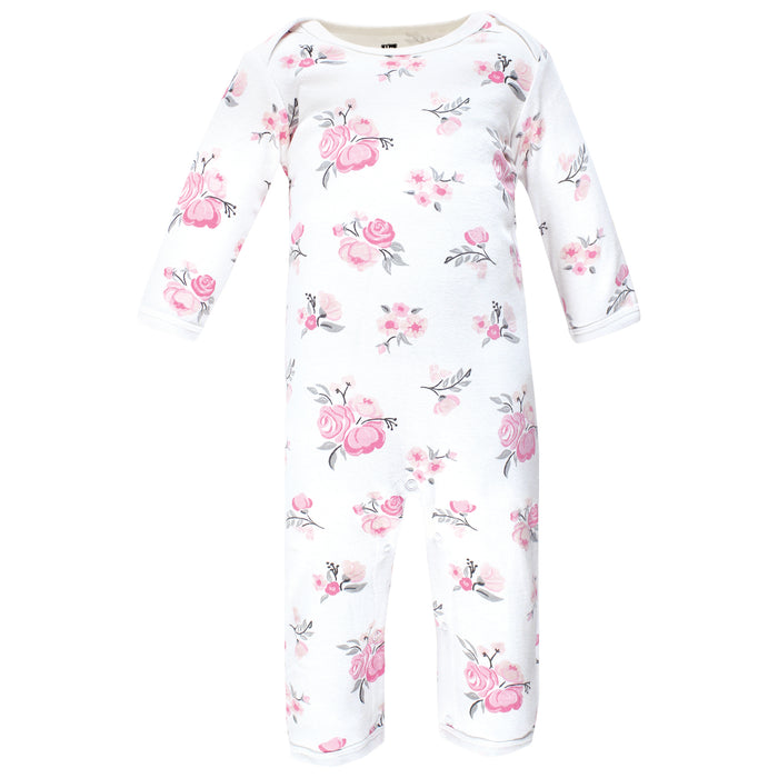 Hudson Baby Infant Girl Cotton Coveralls, Basic Pink Floral