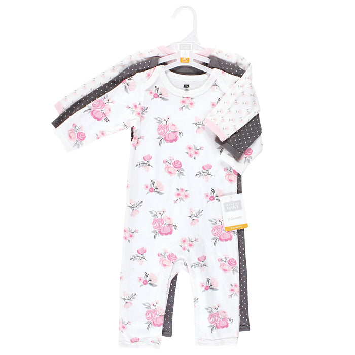 Hudson Baby Infant Girl Cotton Coveralls, Basic Pink Floral