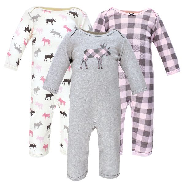 Hudson Baby Infant Girl Cotton Coveralls, Pink Moose